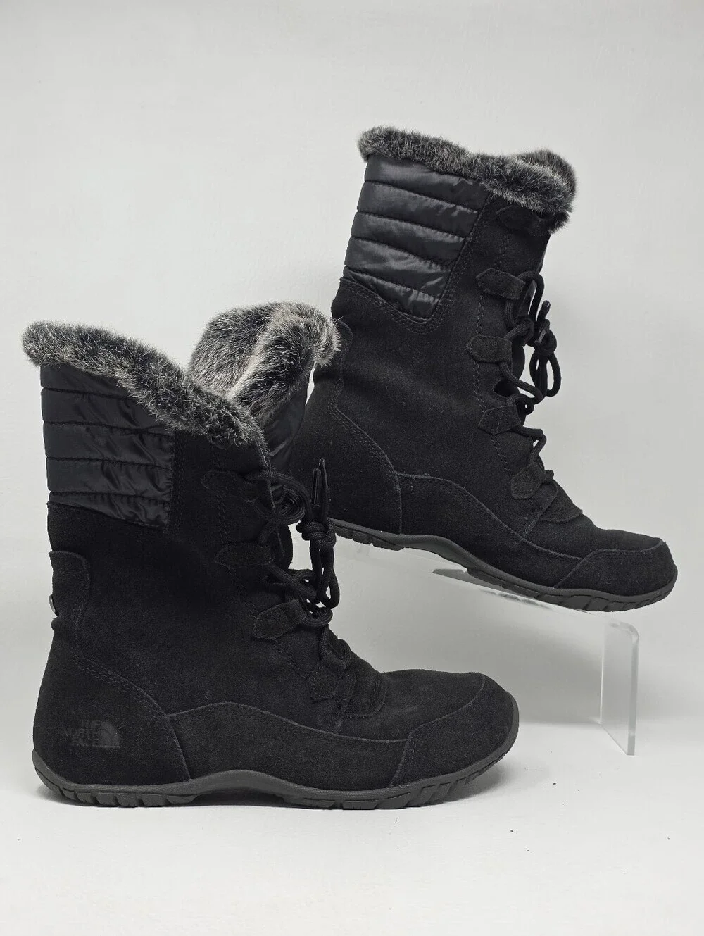 The North Face Snow Boots Black Waterproof Primaloft Faux Fur Winter Womens Sz 8